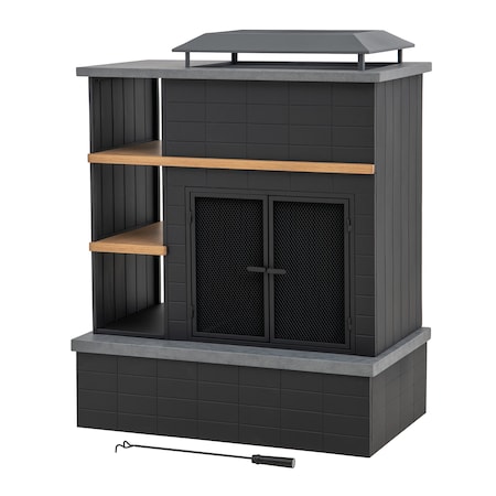 Sunjoy 42 in Steel Wood Burning Fireplace with Chimney, Log Holders, Poker and Cover A304006000