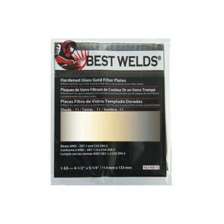Best Welds Hardened Glass Gold Filter Plate, Gold/11, 4.5 in x 5.25 in, SH11, Glass 901-932-458-11