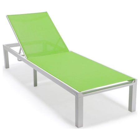 Leisuremod Marlin Patio Chaise Lounge Chair with White Aluminum Frame, Green MLW-77G
