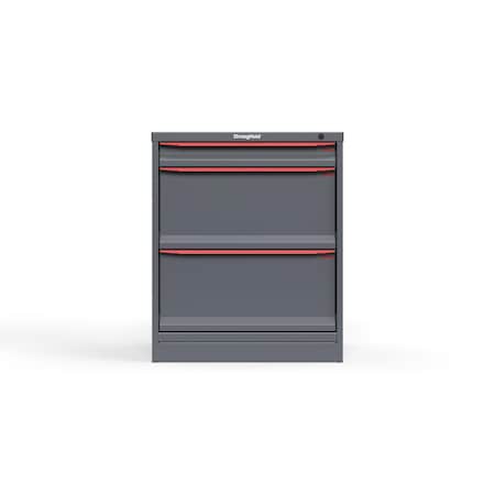 Strong Hold 3 drawer cabinet - (1x 3ft, 2x 12ft) - Red accents - Keyed Different S3036-PPDAS-0303DS