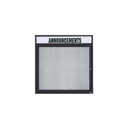 Aarco Outdoor Enclosed Bulletin Board w/ Al Frame Header, Powder Coated Black, Neutral 36''Hx36''W ODCC3636RHBK