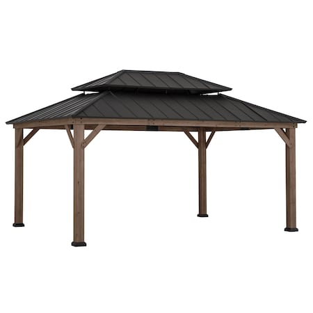 Sunjoy 12 ft. x 16 ft. Wood Gazebo, Outdoor Patio Steel Hardtop Gazebo, Cedar Framed Wooden Gazebo A1020326H0