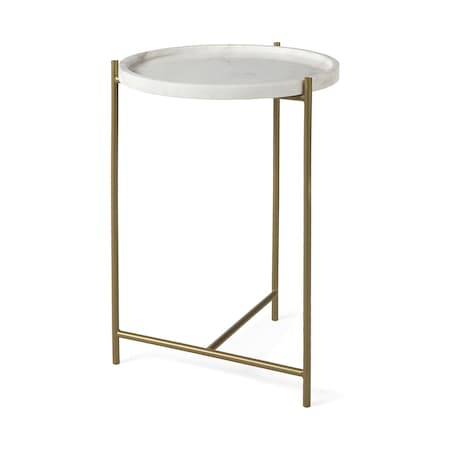 Homeroots 23" White and Gold Marble and Iron Round End Table 605366