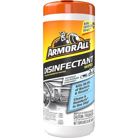 Armor All Disinfectant Wipe, Cloth, White, 8 in. L AWDSC-30-1USLT
