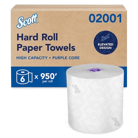 Scott High-Capacity Hard Roll Towels for Purple Core Dispensers, Unperforated, 950'/Roll, 6PK 02001