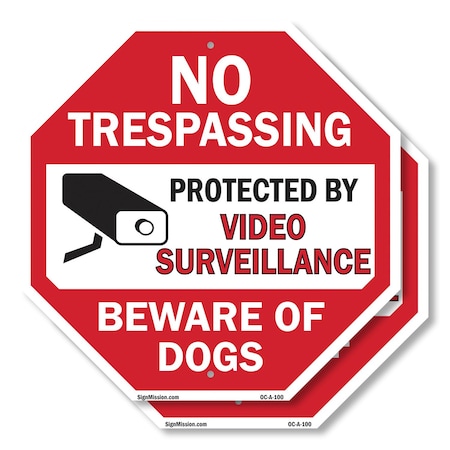 Signmission No Trespassing Protected by Video S, 10 inch X 10 inch, Aluminum Metal Signs, 2PK OC-A-2PACK-10-100