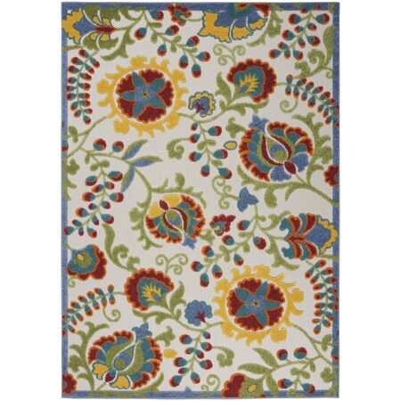 4' X 6' Ivory Red Green Blue And Yellow Floral Indoor Outdoor Area Rug