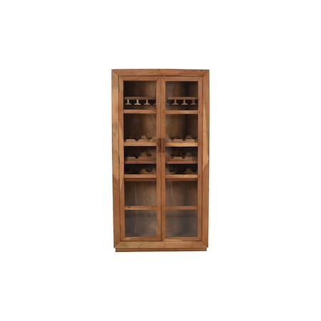 Homeroots 42in Brown Solid Wood And Glass Bar Cabinet With Four Shelves 489036