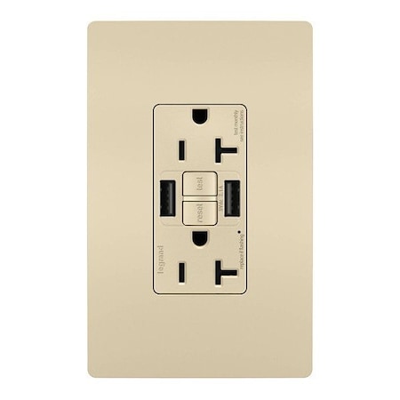 Legrand USB Receptacle, 20 A, Ivory, Nylon 2097TRUSBAAI