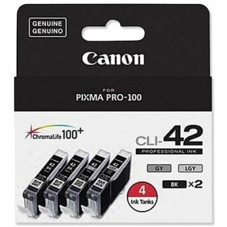 Canon ChromaLife100+ Ink 6384B008 (CLI-42), Black/Gray/Light Gray, PK4 6384B008