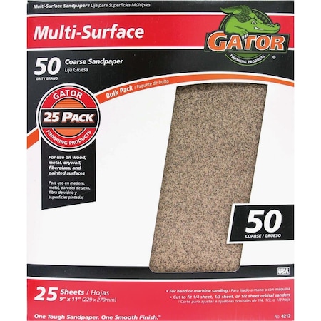 Gator Blade Multi-Surface 9''x11'' 50 Grit Coarse Sandpaper, 25PK 4212