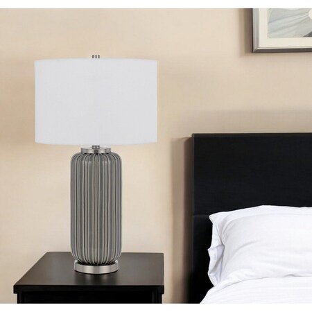 Homeroots 29" Gray Metal Cylinder Table Lamp With White Drum Shade 524729