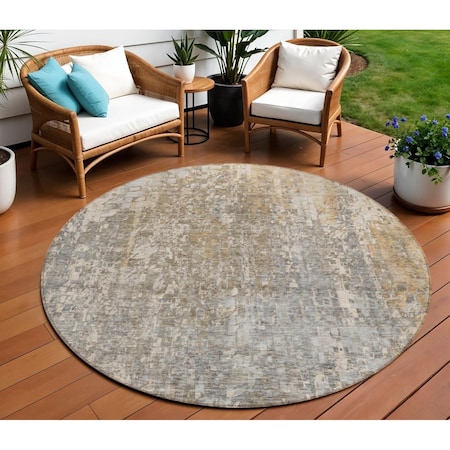 Homeroots 8' Beige Gray And Taupe Round Abstract Washable Indoor Outdoor Area Rug 577225