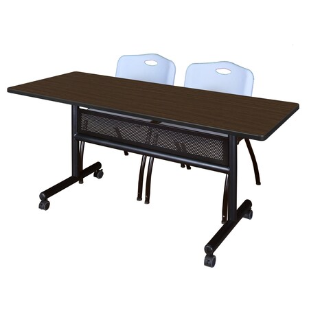 Regency Kobe Flip-Top Privacy Nesting Table W/ 2 M Stack Chairs, 60 in W, 30 in L, Neo Walnut MKFTM6030NW47GY