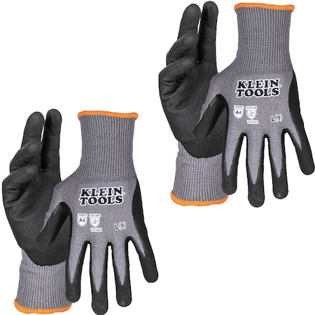 Klein Tools A4 Cut Knit Dipped Gloves, L, 2-Pr, Cut Level A4 , Dipped , Microfoam nitrile , Large 2 PK 60589