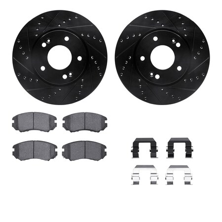 Dynamic Friction Co DFC Rotors-Drilled & Slotted-Black w/ 5000 Advanced Brake Pads Incl Hdw 8512-21014