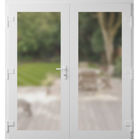 Vdomdoors Front Exterior Prehung Metal-Plastic Double Doors Frosted Glass / MANUX 8102 White Silk / Office Co MANUX8102DEXD-WS-W72xH80-RH-I