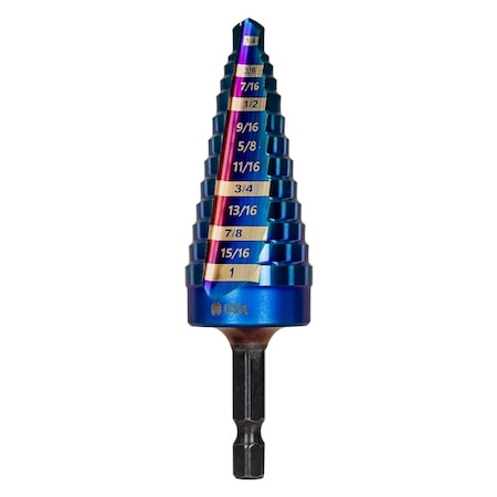 Spyder 6 Step Bit, Mach-Blue Hex Shank, 3/16'', 1/2'' 19020 | Zoro