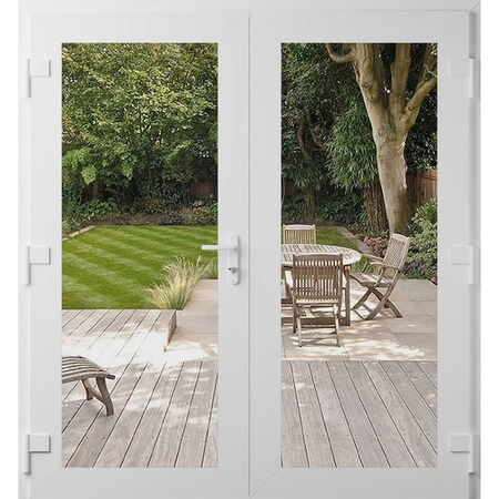 Vdomdoors Front Exterior Prehung Metal-Plastic Double Doors Clear Glass / MANUX 8666 White Silk / Office Comm MANUX8666DEXD-WS-W72xH80-RH-I