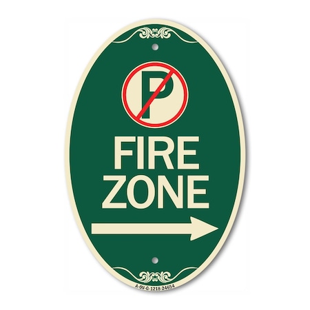 Signmission No Parking Symbol and Right Arrow, 12 Inch X 18 Inch Architectural Oval, Heavy Gauge Aluminum A-OV-G-1218-24654