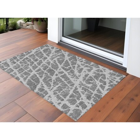 Homeroots 2' X 3' Charcoal Abstract Washable Non Skid Indoor Outdoor Area Rug 559253