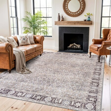 World Rug Gallery Gray Flatweave Rug - Washable Vintage Style, Neutral for Any Room 7 ft 7 in x 9 ft 6 in WR173GRAY8X10
