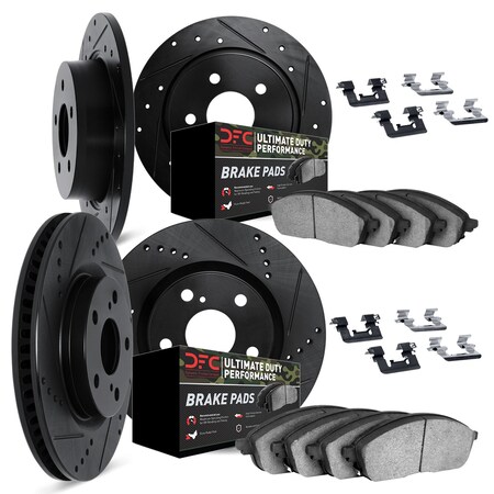 Dynamic Friction Co DFC Brake Rotor Drilled & Slotted - Black- w/Ultimate Duty Brake Pad & HW Kit 8414-54009