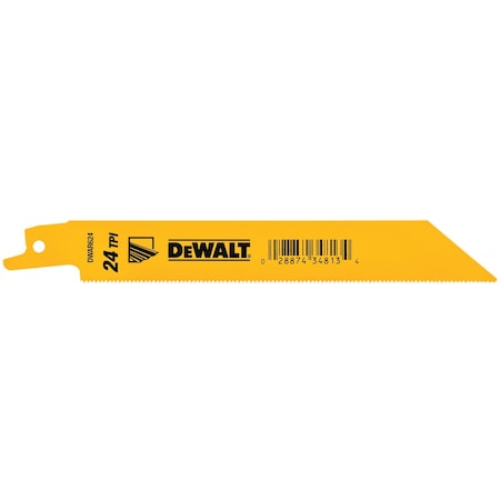 Dewalt 6" 24 TPI Straight Back Bi-Metal Reciprocating Blade, 5PK DW4813