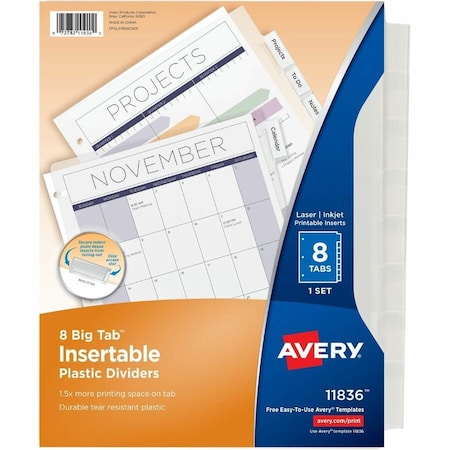 Avery Durable Plastic 8-Tab Insertable Big Tab 11836