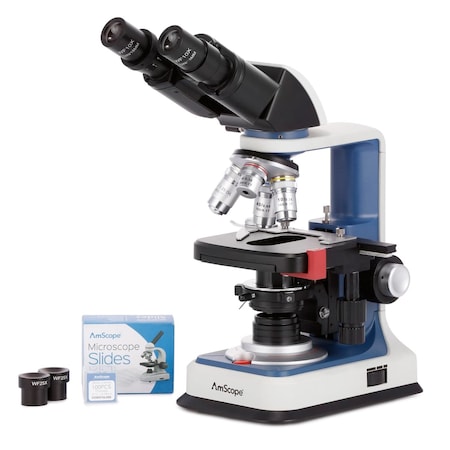 Amscope B120C-R USB-C Rechargeable Student Binocular Compound Microscope 40X-2500X w/3D Two-Layer Mechanica B120C-R-50P100S