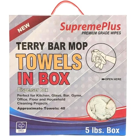 Supremeplus Terry White Bar Towels - 14 in x 17 in to 16 in x 19 in, 5 lbs. Compressed Box SP-5444