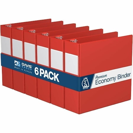 Davis Group Premium Economy, Angle D Ring, Binder, (Red, 3"), PK6 2305-03-06
