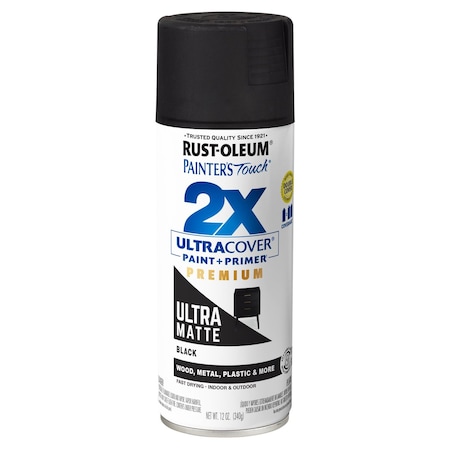 Rust-Oleum Spray Paint, Black, Matte, Solvent, 12 Oz 331182