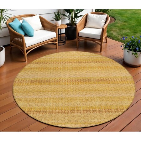Homeroots 8' Wheat And Gold Round Striped Washable Indoor Outdoor Area Rug 610626