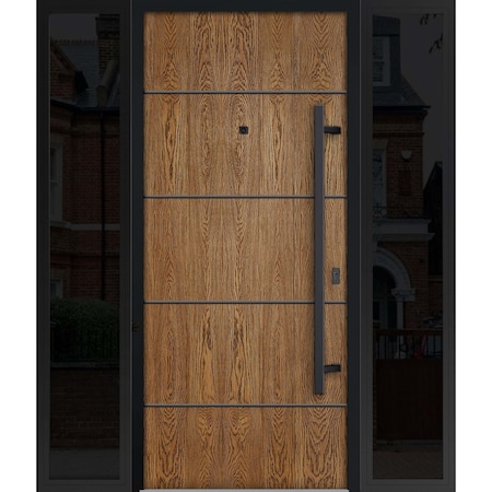 Vdomdoors Steel Door Deux 6683 Natural Oak 2 Sidelight Exterior Windows Sidelites/ Entry Door Painted W16+36+ DEUX6683EXD-OAK-W16+36+16 x H80-LH-I