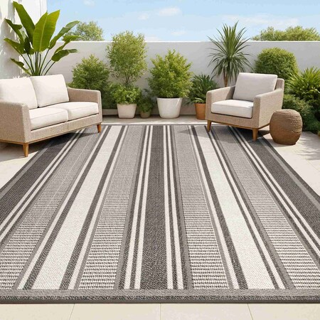 Jonathan Y Haynes Modern Double Stripe Black/Cream 4 ft. x 6 ft. Indoor/Outdoor Area Rug SMB202B-4