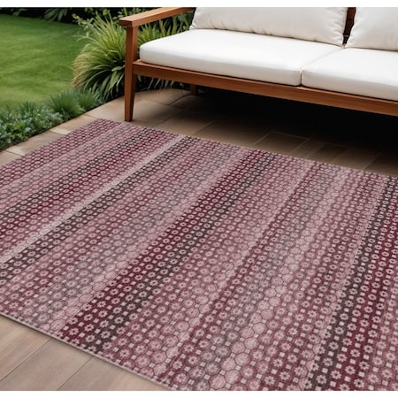 Homeroots 9' X 12' Red And Burgundy Striped Washable Indoor Outdoor Area Rug 610592