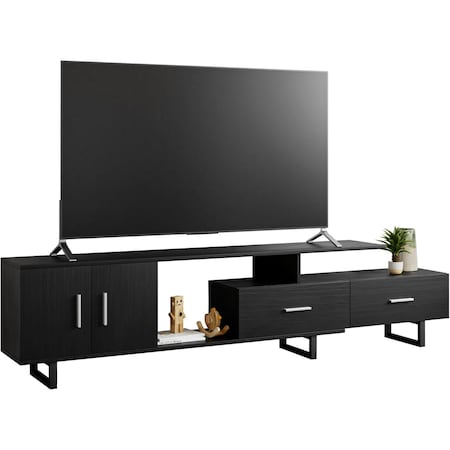 Leisuremod Avery TV Stand with MDF Cabinet and Powder Coated Steel Legs, Ebony ATS69BL