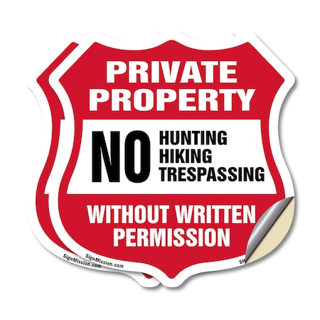 Signmission Private Property Shield Sign No Hunting, 12 inch X 12 inch, Vinyl Decal, 2PK SHI-D-2PACK-12-450