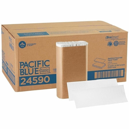 Georgia-Pacific Pacific Blue Basic Multifold Paper Towels, 1 Ply, 250 Sheets, White, 16 PK 24590