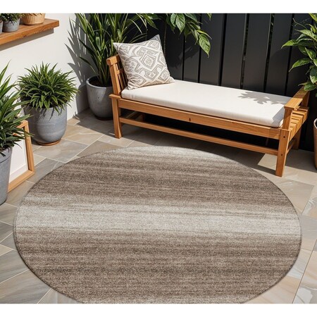 Homeroots 8' Brown And Beige Round Abstract Washable Indoor Outdoor Area Rug 599936