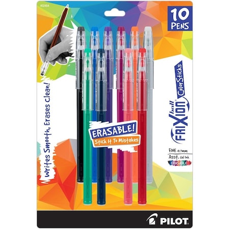 Pilot of America 32454 0.7 mm FriXion ColorSticks Erasable Gel Ink Pens; Assorted - 10 per Pack 32454