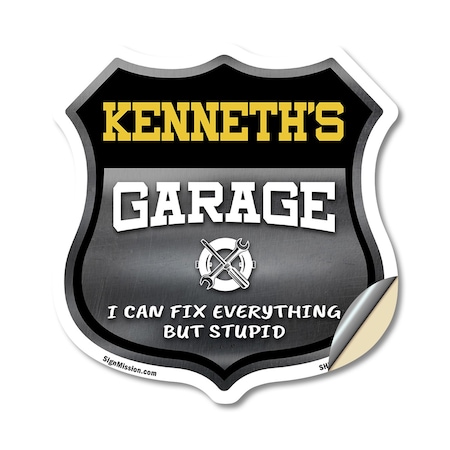 Signmission Kenneth's Garage I Can Fix Everything But Stupid, 12 Inch X 12 Inch, Vinyl Decal SHI-D-12-490-KENNETH