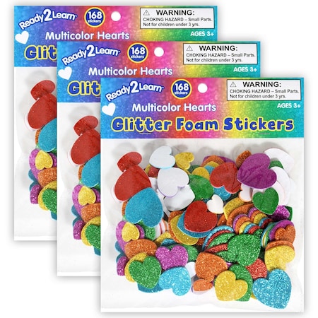 Ready 2 Learn Glitter Foam Stickers, Hearts, Multicolor, 168-Piece Set, 3PK CE10088