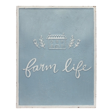 Homeroots Set of Two Blue And White Farm Sweet Farm Metal Wall Decor, 2PK 516400