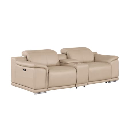 Homeroots 93in Beige and Silver Leather Power Reclining Loveseat 643822