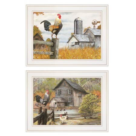 Homeroots Set Of Two Down on the Farm 1 White Framed Print Wall Art, 2PK 406028
