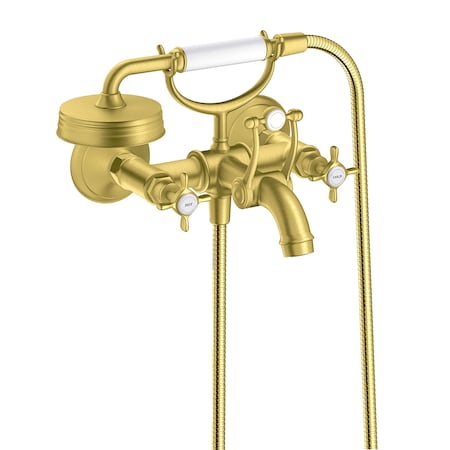 Axor 2-Handle Wall-Mounted Tub Filler w/ Cross Handles and 1.8 GPM Handshower in Brushed Gold Optic 16561251