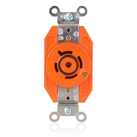 Leviton Locking Receptacle, L23-20R, 20 A, 347/600V AC, Three Phase, 4 Pole, Flush Mount, Screw Terminals 2530-IG