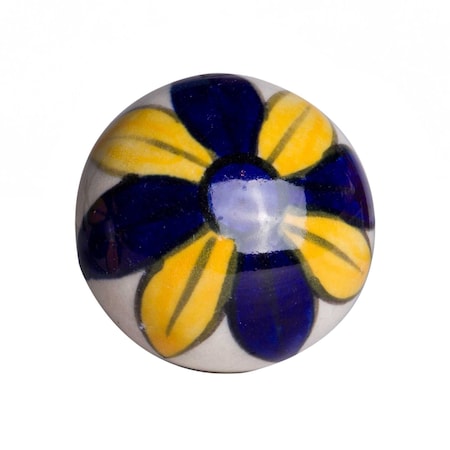 Homeroots Set of Eight Blue And Yellow Floral Ceramic Drawer Pull Knobs, 8PK 358120